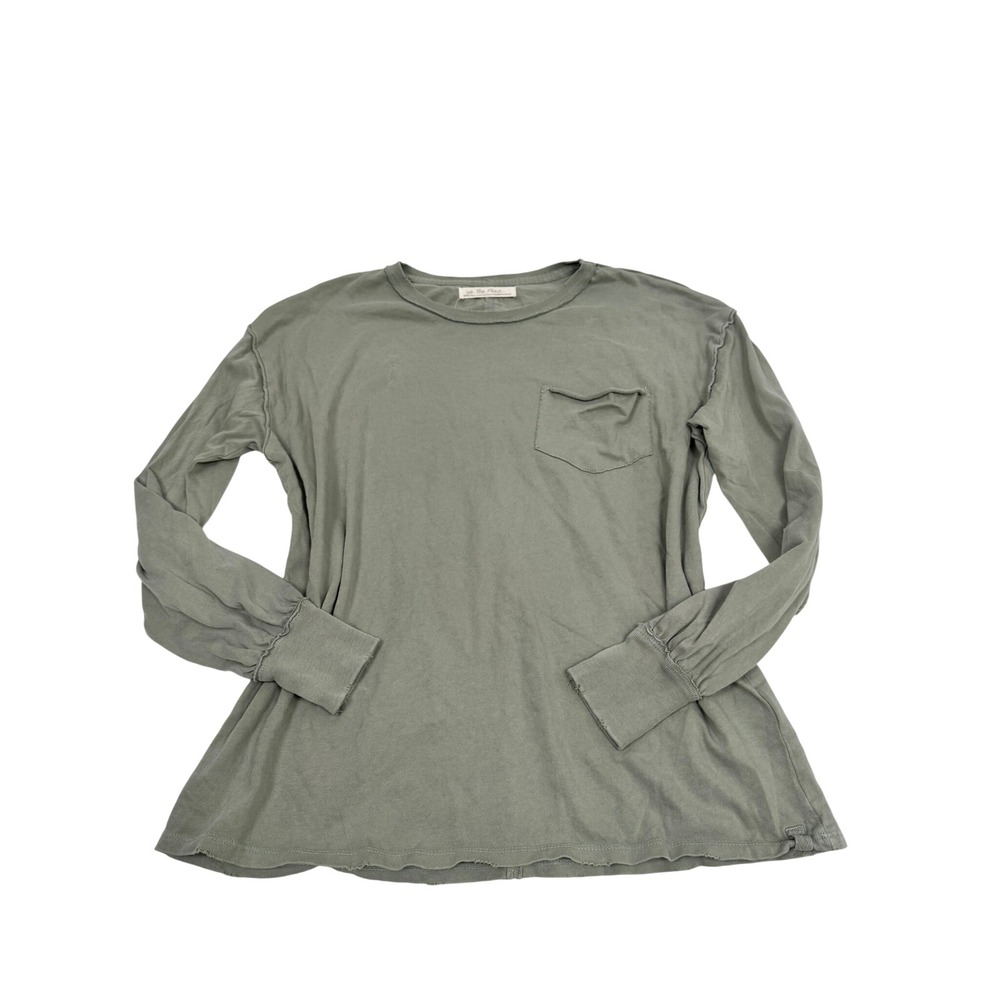 Free People We The Free Olive Green Long Sleeve Pocket Tee Exposed Seam XS